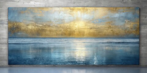 Sticker - Canvas poster featuring sea and sky in gray-golden and blue tones in wallpaper style, ocean, sky, wallpaper, gray, golden, blue