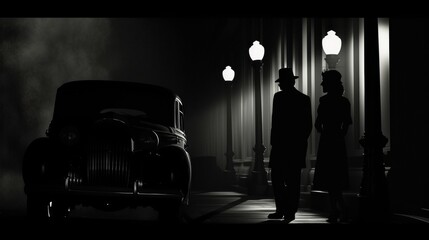 Wall Mural - A clean and simple depiction of a film noir scene  AI genrated illustration