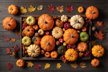 Wall Mural - halloween pumpkins on a table