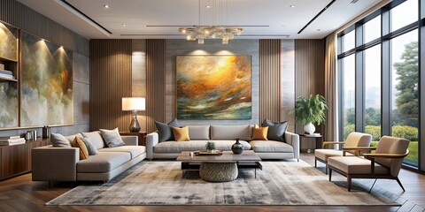 Wall Mural - Serene lounge featuring a prominent artwork