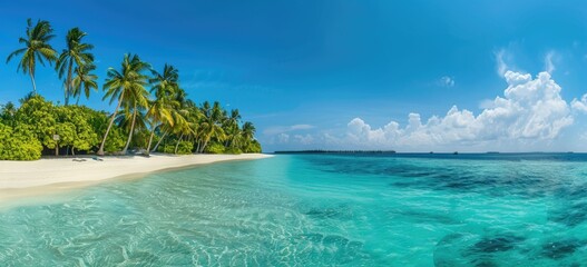 Wall Mural - Tropical Beach Paradise with Palm Trees and Crystal Clear Water