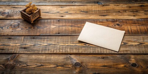 Canvas Print - Rustic wooden table with blank card , rustic, table, wood, blank, card, rustic decor, vintage, antique, empty, space, mockup