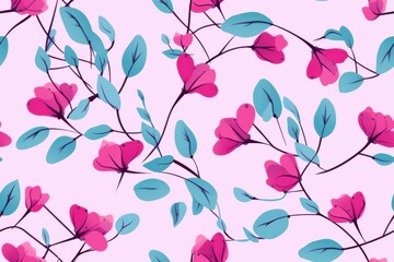 Wall Mural - Pink and Teal Floral Pattern