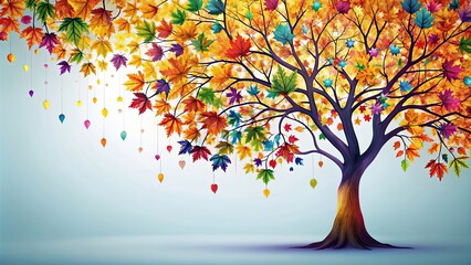 Wall Mural - Colorful tree with hanging branches and multicolor leaves , floral, tree, colorful, leaves, hanging branches