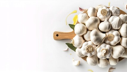 Wall Mural - whole and peeled garlic with white background isolated