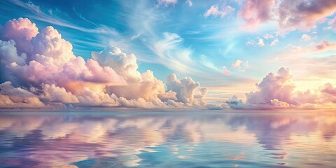 Sticker - Dreamy pastel clouds and sea in a novel setting, dreamy, pastel, clouds, sea, dreamlike, calming, serene, peaceful, tranquil