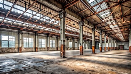 Wall Mural - Abandoned warehouse with empty rooms and a quiet ambiance, spacious, interior, environment, silent, atmosphere