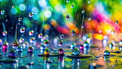 Canvas Print - Vibrant rain droplets captured in soft focus , rain, droplets, vibrant, soft focus, weather, close-up, nature, beauty