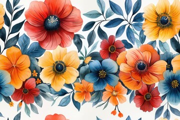 Wall Mural - Watercolor Floral Pattern