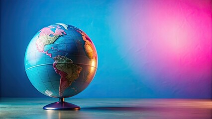 Canvas Print - Elliptical globe with pink and blue background , global, planet, earth, elliptical, colorful, vibrant, background