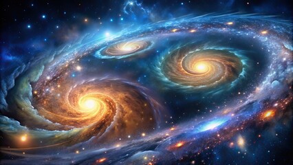 Wall Mural - dynamic galactic swirls and colorful star fields in mesmerizing astrophotography, galaxy, stars, cos