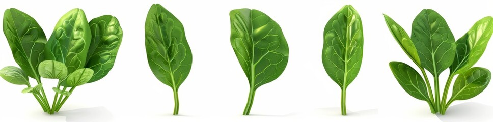 Wall Mural - Clipart collection of spinach icons on a transparent background, modern and stylish