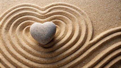 Sticker - Heart made of stone surrounded by sand ripples, heart, stone, sand, ripples, wave, love, nature, texture, romantic, symbol