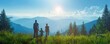 © peacehunter - Family Enjoying Scenic Mountain View at Sunrise in a Serene Forest Landscape