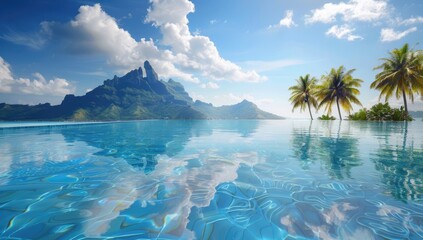 Wall Mural - Tropical Paradise: Infinity Pool with Mountain Views