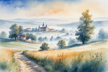 Wall Mural - Hungary landscape in the watercolor style