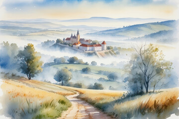 Wall Mural - Hungary landscape in the watercolor style