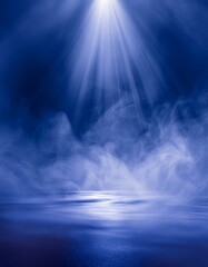 Wall Mural - Light Rays and Dark Blue Smoke: Abstract Background for Product Display