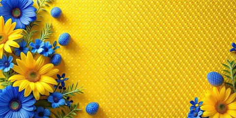 Sticker - Bright yellow background with blue dots and yellow flowers, vibrant, cheerful, colorful, sunny, pattern, design, texture, floral