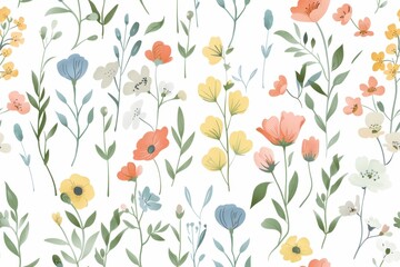 Wall Mural - Seamless Watercolor Floral Pattern