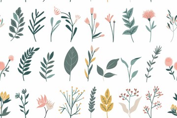 Wall Mural - Seamless Pattern of Delicate Floral Illustrations