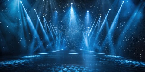 Wall Mural - Stage Lights and Spotlight,Empty Stage Illuminated by Blue Spotlights