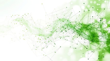 Abstract green digital network on white background, concept of technology and connection