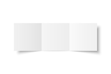 Leinwandbilder - Vector white blank square three panel roll fold opened on white background. Trifold, leaflet, brochure, booklet, flyer or invitation card mockup. Mock up front side isolated. 3D illustration