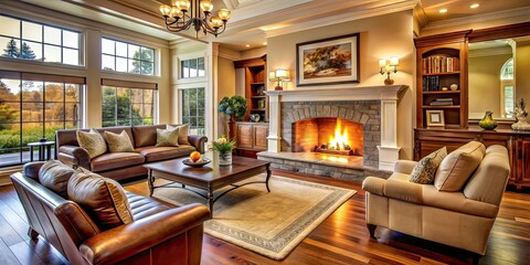 Sticker - Luxurious living room with a cozy fireplace , luxury, living room, interior design, fireplace, elegant