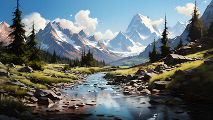 Wall Mural - Banff National Park - Wilderness, Digital Art, Nature, Painting, Outdoors Background, Backcountry Wallpaper