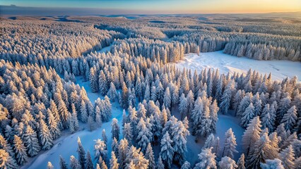 Poster - Aerial view of snow-covered trees in a winter landscape in Finland , aerial, winter, landscape, Finland, snow, trees, aerial view