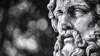 Face of zeus statue photography monochrome sculpture.