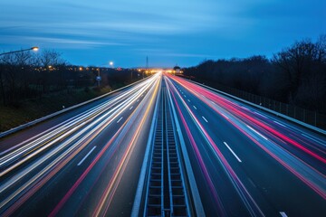 Wall Mural - Motion of cars on the highway and blur the lights from moving vehicles.