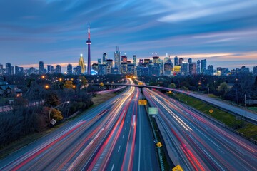 Wall Mural - Motion of cars on the highway and blur the lights from moving vehicles.