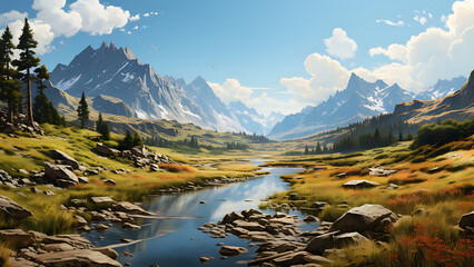 Wall Mural - Estes Park - Wilderness, Digital Art, Nature, Painting, Outdoors Background, Backcountry Wallpaper