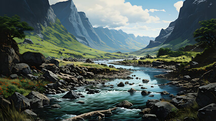 Wall Mural - Gros Morne - Wilderness, Digital Art, Nature, Painting, Outdoors Background, Backcountry Wallpaper