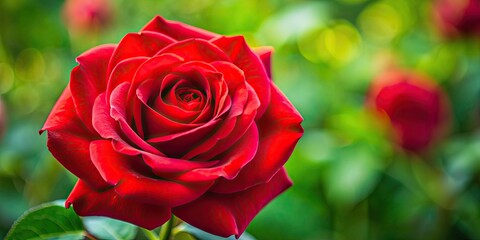 Poster - Close-up of a vibrant red rose in full bloom, flower, petals, nature, garden, floral, red, vibrant, blooming, close-up