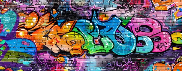 Wall Mural - This is an art under ground. It includes beautiful street art graffiti style. The wall is decorated with abstract drawings painted in house paint. It reflects a modern iconic urban culture of street