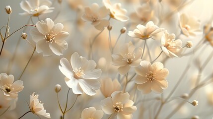 Canvas Print - Delicate Cream-Colored Flowers in Soft Focus