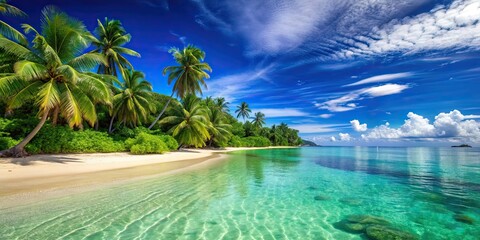 Sticker - Tropical paradise beach with crystal clear water and white sand, exotic, beach, tropical, paradise