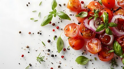 Wall Mural - Fresh Tomato and Basil Salad with Red Onion and Seasonings