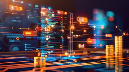 Digital ledger technology, transparent records, flat design illustration 