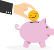 © ma_design - Hand putting smiling emoji a piggy bank. Work motivation. Employee happiness, job satisfaction. Modern vector illustration in flat style