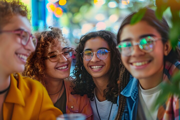 Wall Mural - Happy friends enjoying time together while studying abroad in a program