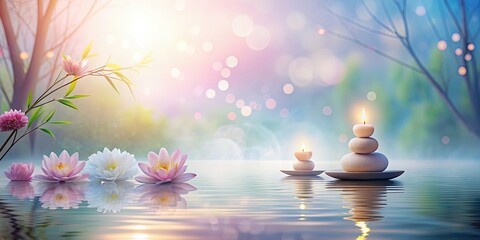 Wall Mural - Peaceful meditation background with soft pastel colors and tranquil atmosphere, serene, peaceful, meditation, background