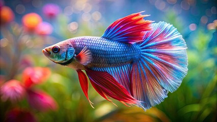 Wall Mural - Betta fish swimming gracefully in a colorful aquarium, betta fish, swimming, graceful, colorful, aquarium, underwater, fish tank