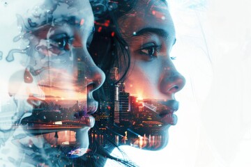 Poster - City skyline with woman