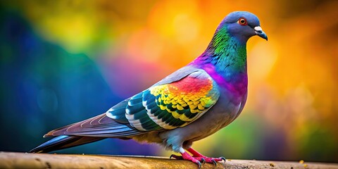 Canvas Print - Beautiful pigeon with various color drops, pigeon, bird, colorful, vibrant, feathers, multi-color, pattern, plumage