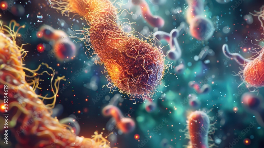 Visualization of bacterial metabolic processes, illustrating how ...