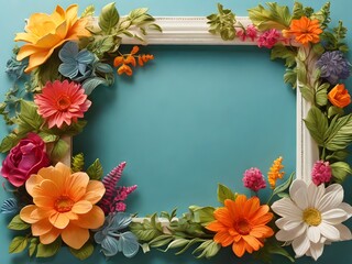 Wall Mural - Default Picture frame with summer nature elements including